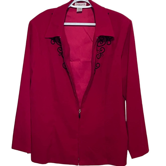 Notations Woman‎ Red Zipper Felt Jacket Black Embroidered Design Size 2X - Picture 2 of 6
